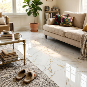 Carreaux <span class=keywords><strong>de</strong></span> sol en porcelaine <span class=keywords><strong>de</strong></span> haute qualité 60x60 1200x1200, marbre blanc neige avec veines dorées pour projets haut <span class=keywords><strong>de</strong></span> gamme - Product Image 5