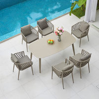 Ensemble de mobilier d'extérieur en métal de style nordique, avec structure métallique mobile, pour hôtels, gîtes et cours, combinaison décontractée et créative en tressage de cordes