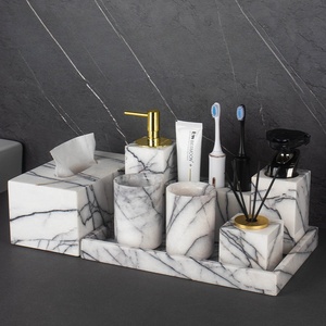 Juego de Baño de Mármol Lila Stonekocc de 8 Piezas, Organizador de Tocador Todo en Uno, Bandeja de Baño, Dispensador de Jabón, Portacepillos de Dientes - Product Image 6