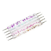 Stylo de presse à double tête avec poignée liquide pailletée personnalisé stylo de pointage d'ongle 5 pièces/ensemble stylo de pointage d'ongle