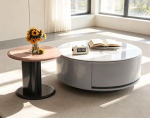 Modern <b>Round</b> <b>Coffee</b> <b>Table</b> Set Faux Marble Top Metal Frame Storage Living Room Furniture Minimalist Design - Product Image 4