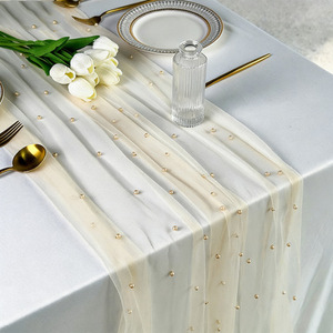 European Style Pearl Mesh Table <b>Runner</b> 100 Polyester Beaded Decor For Wedding Living Room Outdoor Use - Product Image 1