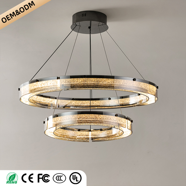 Modern Double Ring Chandelier LED Suspension Light Glass Pendant Lamp Living Room Villa Hall Interior Decor Lighting