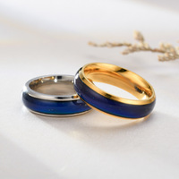 Bague d'humeur imperméable à changement de couleur selon la température, en acier inoxydable plaqué or PVD, inaltérable, pour femmes et hommes, vente en gros