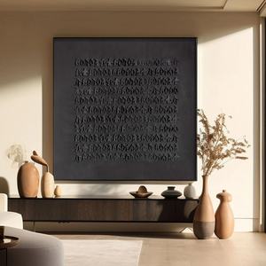 Art mural 3D carré noir Wabi Sabi, peinture abstraite sur toile, art mural contemporain peint à la main - Product Image 1