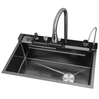 Évier de cuisine cascade avec jet de pluie, grand bac unique en acier inoxydable 304, lavabo multifonctionnel pour usage domestique