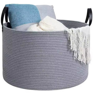 Cesta de Almacenamiento Tejida de Cuerda de Algodón, Organizador de Ropa, Cesto para Ropa Sucia con Asas, Contenedor de Almacenamiento Grande, Superventas - Product Image 6