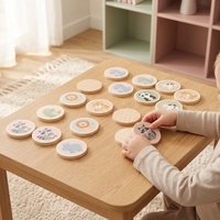 Juego de Memoria de Madera Redondo, Juego de Mesa de Emparejamiento de Animales, Rompecabezas Educativo de Viaje para Niños