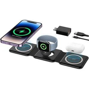 3 In 1 Wireless Charger Magnetic Foldable Charging Station Travel Charger For Iphone Charger Power Adapter Caricatore Senza Fili