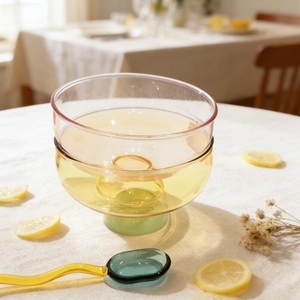 Bol à dessert et salade double transparent en verre borosilicate haute résistance, plat isolant pour légumes et fruits, soupière jetable - Product Image 2