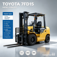 Chariot élévateur diesel Toyota 7FD15 d'occasion en promotion avec moteur 1DZ-2 d'origine, équipement de levage de conteneurs d'entrepôt de 1,5 tonne, certifié CE