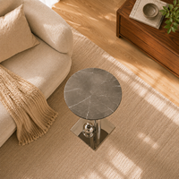Table d'appoint ronde moderne de luxe, écologique, avec plateau en marbre et base en acier inoxydable pour salon