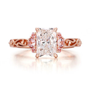 Anillo de Compromiso de Oro Rosa de 18k y 14k con Diamante Cultivado en Laboratorio con Corte Radiante DEF, Joyería Fina Hecha a Mano para Mujer, Joyería de Oro Sólido - Product Image 2