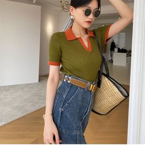 New Product Explosion Womens tops Color Block <b>Turtleneck</b> Fashion <b>Sweater</b> Short Sleeve Slim Fit <b>Sweater</b> Women - Product Image 5