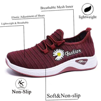 Baskets décontractées pour femmes avec empeigne en maille respirante, décor Daisy, légères et confortables pour la marche, baskets de sport antidérapantes en maille pour femmes
