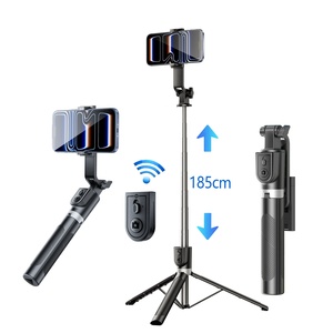 Mini <span class=keywords><strong>trépied</strong></span> sans fil en acier inoxydable pour selfie, support de téléphone portable télescopique intégré pour diffusion en direct et photographie - Product Image 1