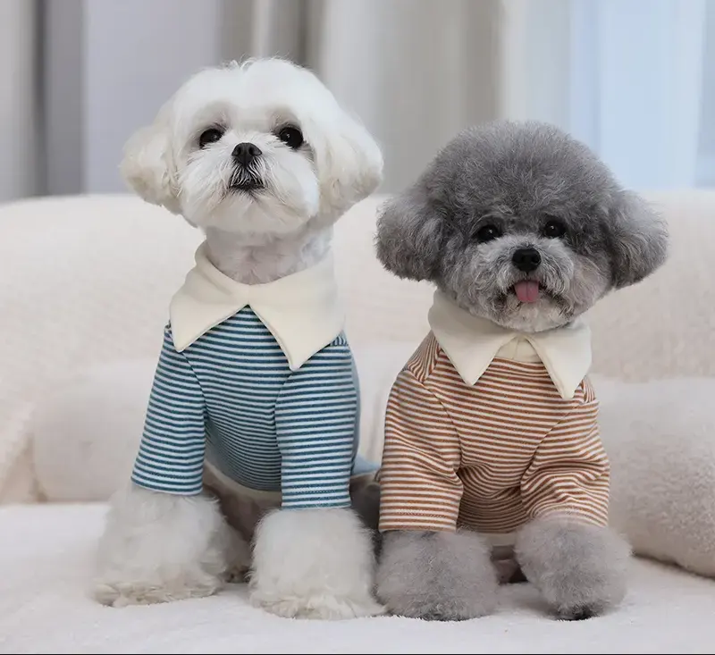New Design Lapel Pet Sweatshirt Cute Stripes Puppy Dog Clothing Pet Warm Clothes