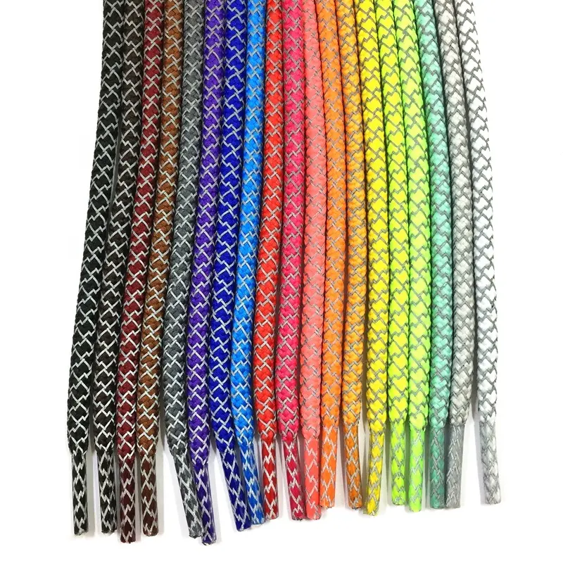 Wholesale Durable Polyester Round Reflective Shoelaces with Colorful Designs for Hiking