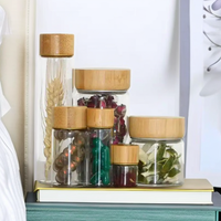 Pot en verre hermétique de qualité alimentaire avec couvercle en bambou pour stocker des capsules de vitamines, des comprimés, des poudres, des pots hermétiques