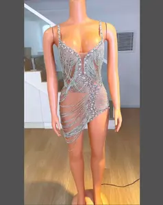 Rhinestone tua váy bodychain lấp lánh mini Dresses Câu lạc bộ Đảng đường phố Vocal buổi hòa nhạc hiệu suất mặc