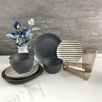 Assiettes à dîner en mélamine noire, vaisselle en mélamine 100%, ensembles de vaisselle ronde en plastique noir