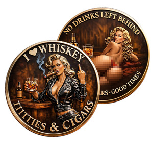 Koin Logam Kenang-kenangan Tema Cerutu Whiskey, Pola Wanita Seksi Vintage, Kerajinan Logam Koleksi, Dekorasi Bar, Suvenir - Product Image 1
