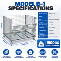 Conteneur en fil métallique empilable en acier galvanisé de 1000 kg de capacité, cage de stockage robuste pour entrepôt, panier en maille ventilé et pliable