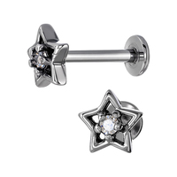 Nouveau Piercing Labret en Acier Chirurgical 316L avec Zircon Cubique Transparent en Forme d'Étoile Délicate, à Dos Plat, pour Lèvre, Hélix et Tragus, 16G