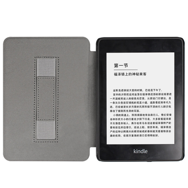 High Quality Custom Kindle Paperwhite 6 12th 7 Inch Case Fabric Looking Blank Sleeping PU Leather Cover Case with Hand Strap