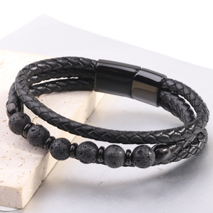 Multi Layer Leather Rope Bracelet Red <b>Stone</b> <b>Beads</b> Unisex Gift Jewelry - Product Image 3
