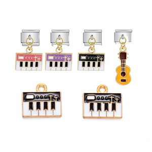 2025 New Guitar Bàn Phím Mặt Dây Chuyền Ý Charms Lins Phù Hợp 15Mm Mạ Vàng Trang Sức Charms Men Âm Nhạc Ghi Chú Cho Tự Làm - Product Image 1