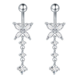 स्टेनलेस स्टील बाहरी थ्रेडेड राउंड ज़िरकॉन डांगले शरीर के भेदी गहने दिल पेट बटन छल्ले - Product Image 1