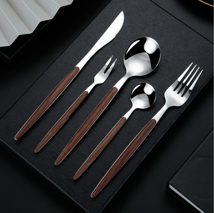 5pcs silver-brown handle