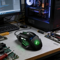 Souris de jeu filaire à 7 boutons, ergonomique, optique 800-2400 DPI, 500 millions de clics, caoutchouc noir, éclairage coloré RGB tressé de 1,5 m