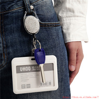 Porte-clés rétractable ovale en cristal et diamant, porte-badge d'identification, enrouleur extensible avec clip crocodile et anneau fendu