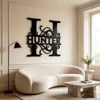 Plaque de nom de famille en métal résistant aux intempéries, découpée au laser, monogramme pour la décoration de la véranda, de l'entrée ou du jardin
