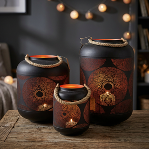 Sonnet Decor Iron <b>Lantern</b> <b>Set</b> Red Dot Pattern Rope Handle Heat Resistant Handmade Digital Printing Home Decoration Candle Holder - Product Image 2