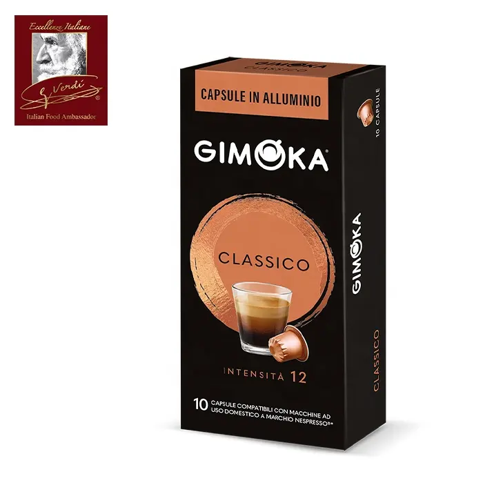 Cápsulas de café italiano, 10 cápsulas de aluminio clásicas, café Nespresso de sabor fuerte, Compatible con la selección Giuseppe Verdi, hechas en Italia