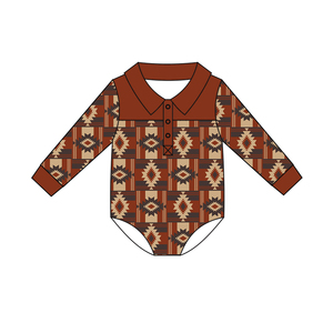 Pre-ordenar: Pelele de burbuja personalizado OEM para bebés niños, de manga larga, con botones aztecas y temática de caballo del rodeo occidental, para temporada de caza, con broches de boutique. - Product Image 5