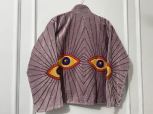 Blouson Bomber en Velours Tricoté Fait Main pour Femme, Broderie Artistique au Dos Motif Œil, Respirant, Style Ethnique Bohème, Vêtement d'Hiver Tendance - Product Image 6