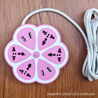 Multiprise anti-surtension 4 prises universelles avec 2 ports USB, prise d'extension créative en forme de fleur de prunier avec protection contre les surtensions