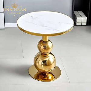 <span class=keywords><strong>Table</strong></span> <span class=keywords><strong>d</strong></span>'<span class=keywords><strong>appoint</strong></span> ronde de luxe moderne <span class=keywords><strong>Table</strong></span> basse en pierre frittée à pied en acier inoxydable doré pour le salon - Product Image 1