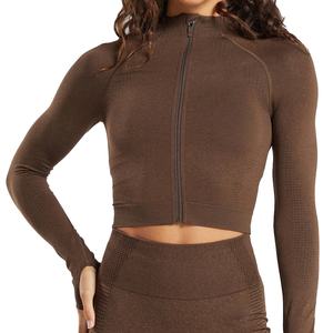 Zipper Long Sleeves <b>T</b> <b>Shirt</b> Manufacturer Wholesale <b>Yoga</b> <b>Shirt</b> Fitness of Plain Color <b>Yoga</b> Women's tank Tops - Product Image 2