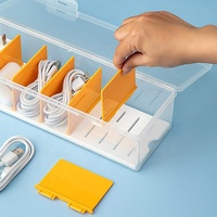 Boîte de rangement pour câbles avec couvercle, transparente, pour accessoires électroniques, avec séparateurs réglables, anti-poussière, pour cordons, tiroir de bureau
