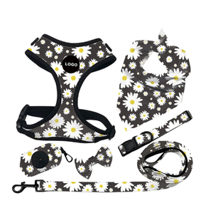 Meise工場カスタム ラグジュアリー 子犬用リーシュカラー 調節可能 ペットうんちバッグ バンダナ リバーシブル 通気性ネオプレンセット 犬用ハーネス - Product Image 5