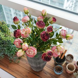 Branche de rose artificielle CallaFloral rose, rouge, bordeaux en polyester pour décoration intérieure, mariage, artisanat, style INS - Product Image 1