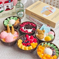 Bougie parfumée en coquille de noix de coco véritable avec garnitures 3D fruits et crème glacée, cire de soja artisanale pour la décoration de la maison et les cadeaux