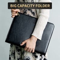 Porte-documents professionnel en cuir noir pour hommes, bloc-notes en cuir A4 avec fermeture éclair, porte-documents en PU avec logo personnalisé