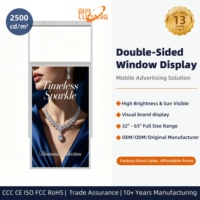 Écran publicitaire double face suspendu pour vitrine de magasin de vêtements, idéal pour les promotions et le merchandising visuel
