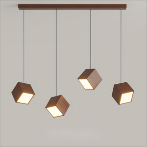 2025 cổ phong cách ba đầu Mặt dây chuyền sáng tạo cafe nhà hàng thanh phòng nghiên cứu phòng ngủ điều chỉnh chiều cao đèn gỗ vuông - Product Image 1